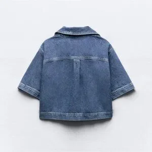 トップス DENIM DUNGAREE/Sheeting Remake Shirt 02 Z1975 COMBINED DENIM HALTER TOP - Mid-blue | ZARA United States